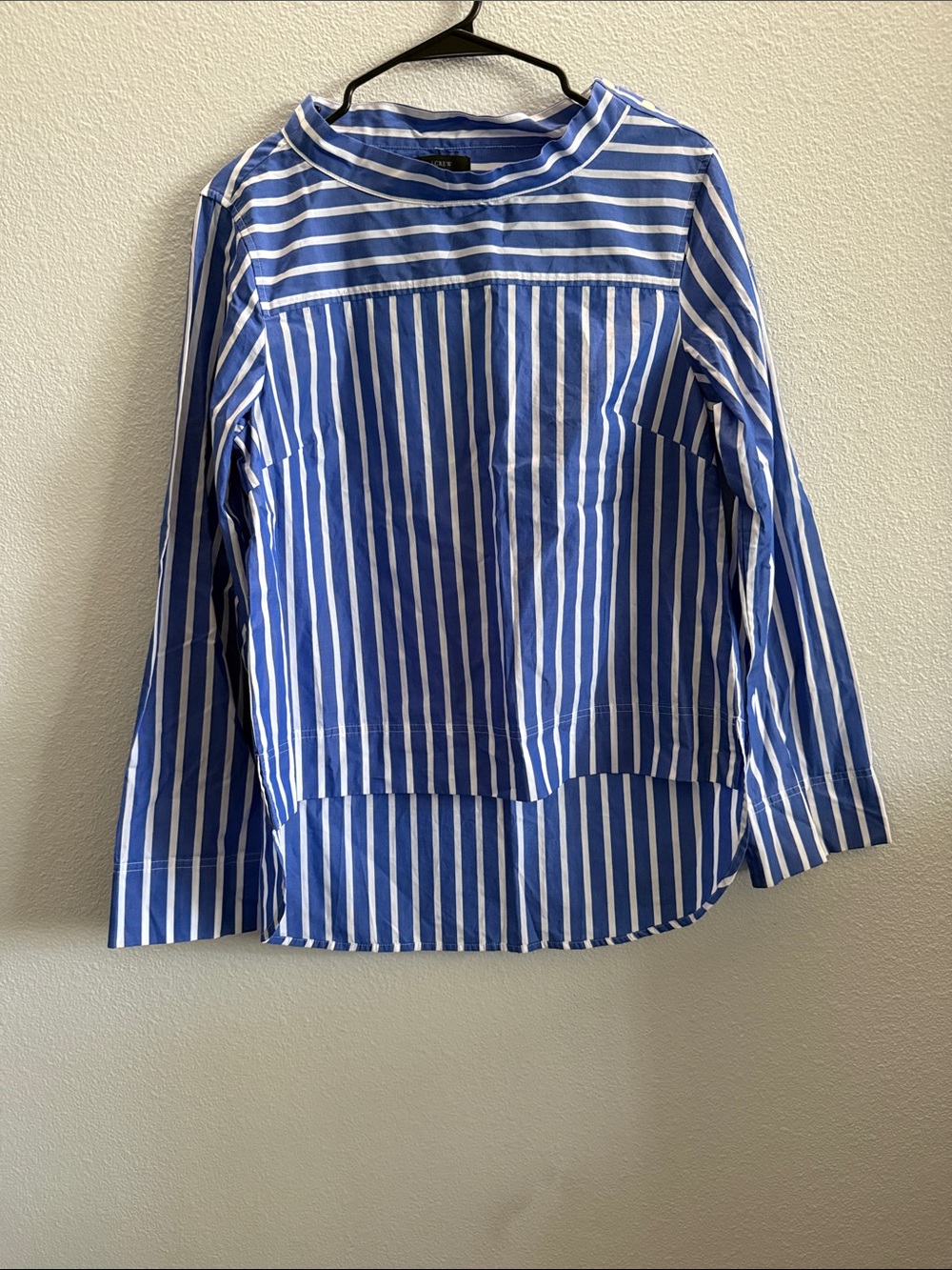 J.Crew NWT Blue & White Striped Button Shoulder Popover Blouse Sz 8 100% Cotton